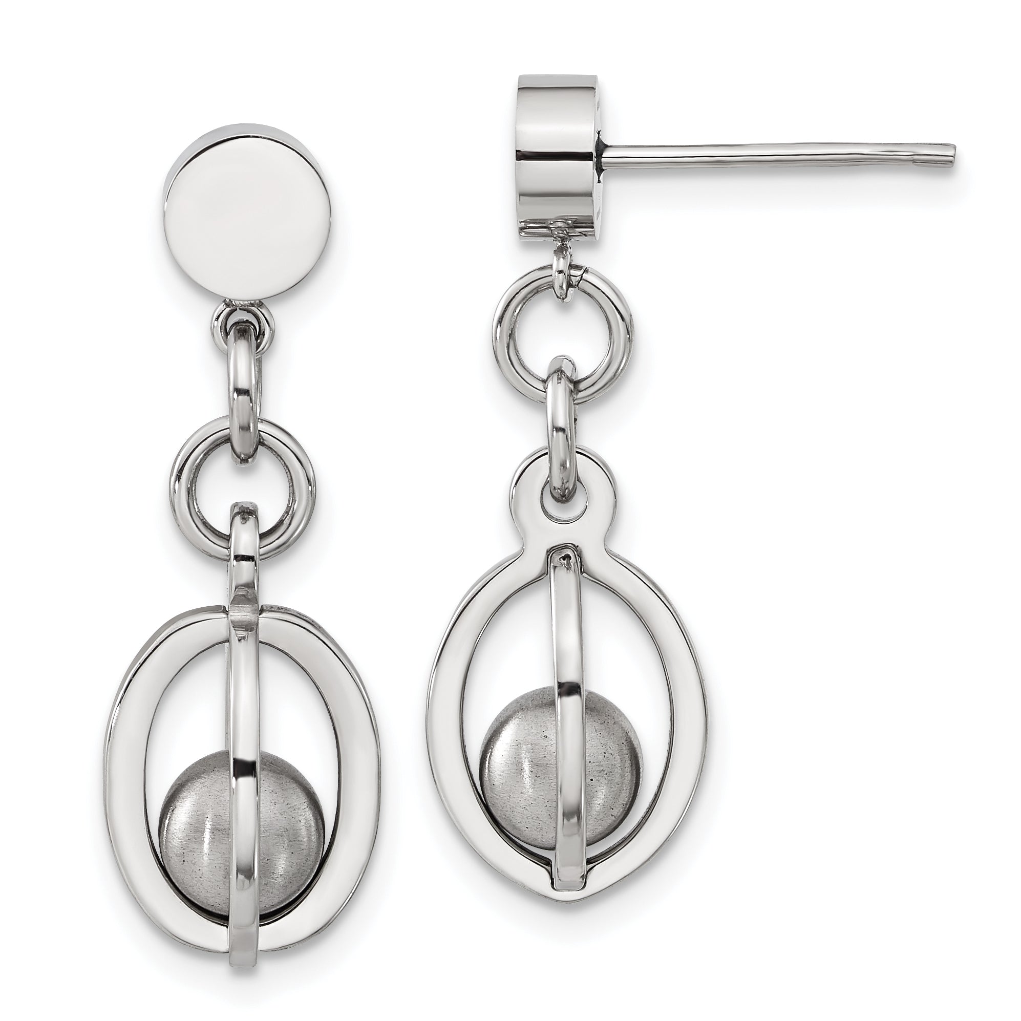 Stainless Steel Polished & Brushed Oval Drop Dangle Earrings for Women Main image