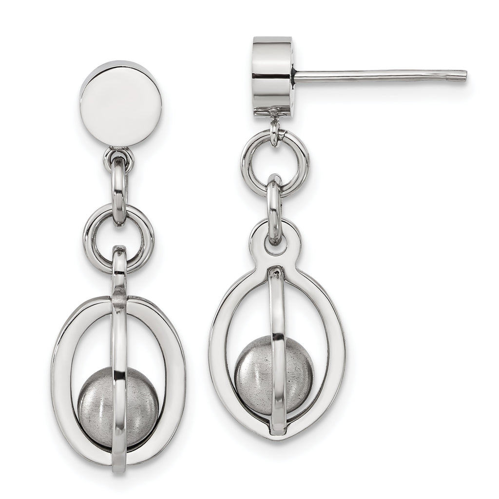Stainless Steel Polished & Brushed Oval Drop Dangle Earrings for Women