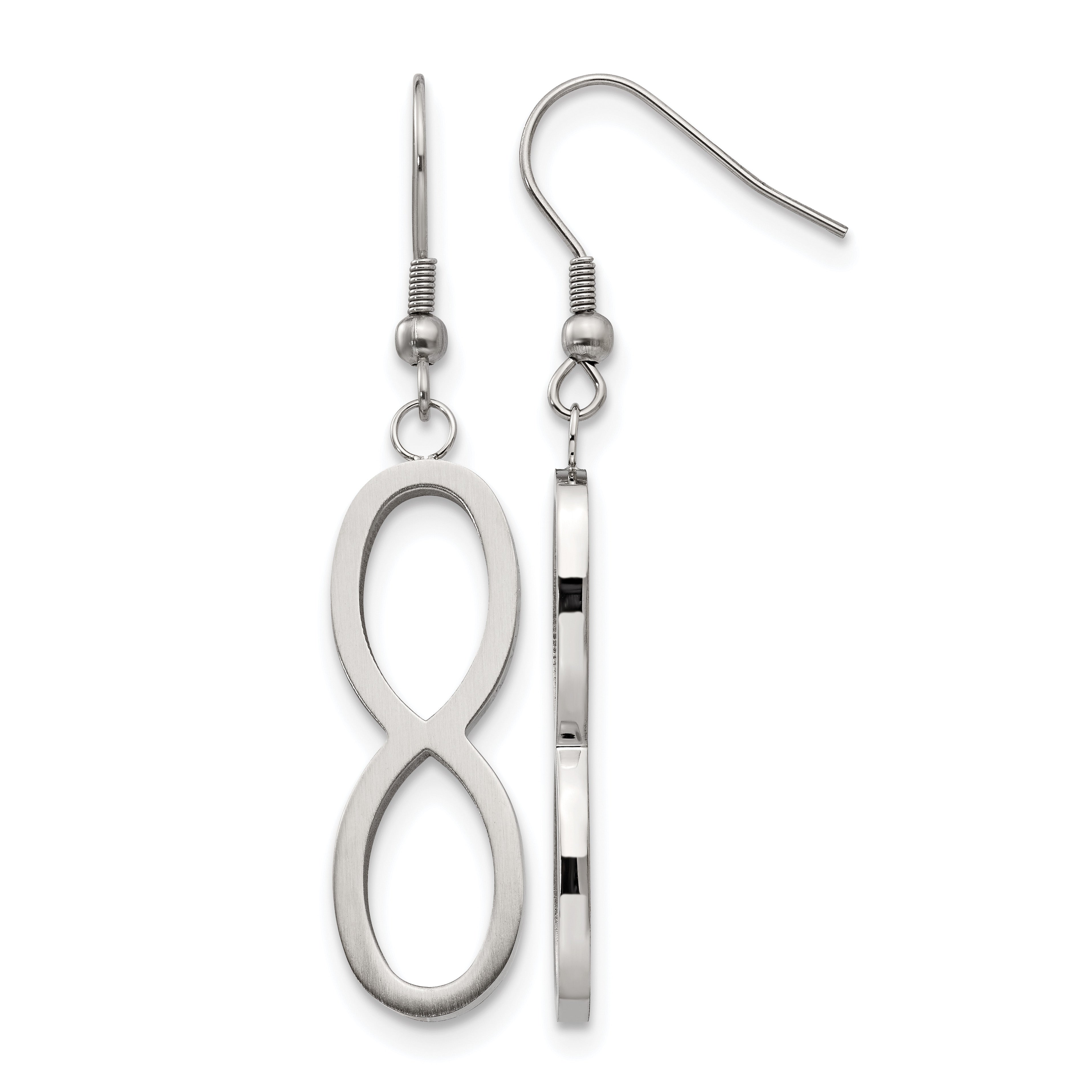 Stainless Steel Polished & Brushed Infinity Drop Dangle Earrings for Women