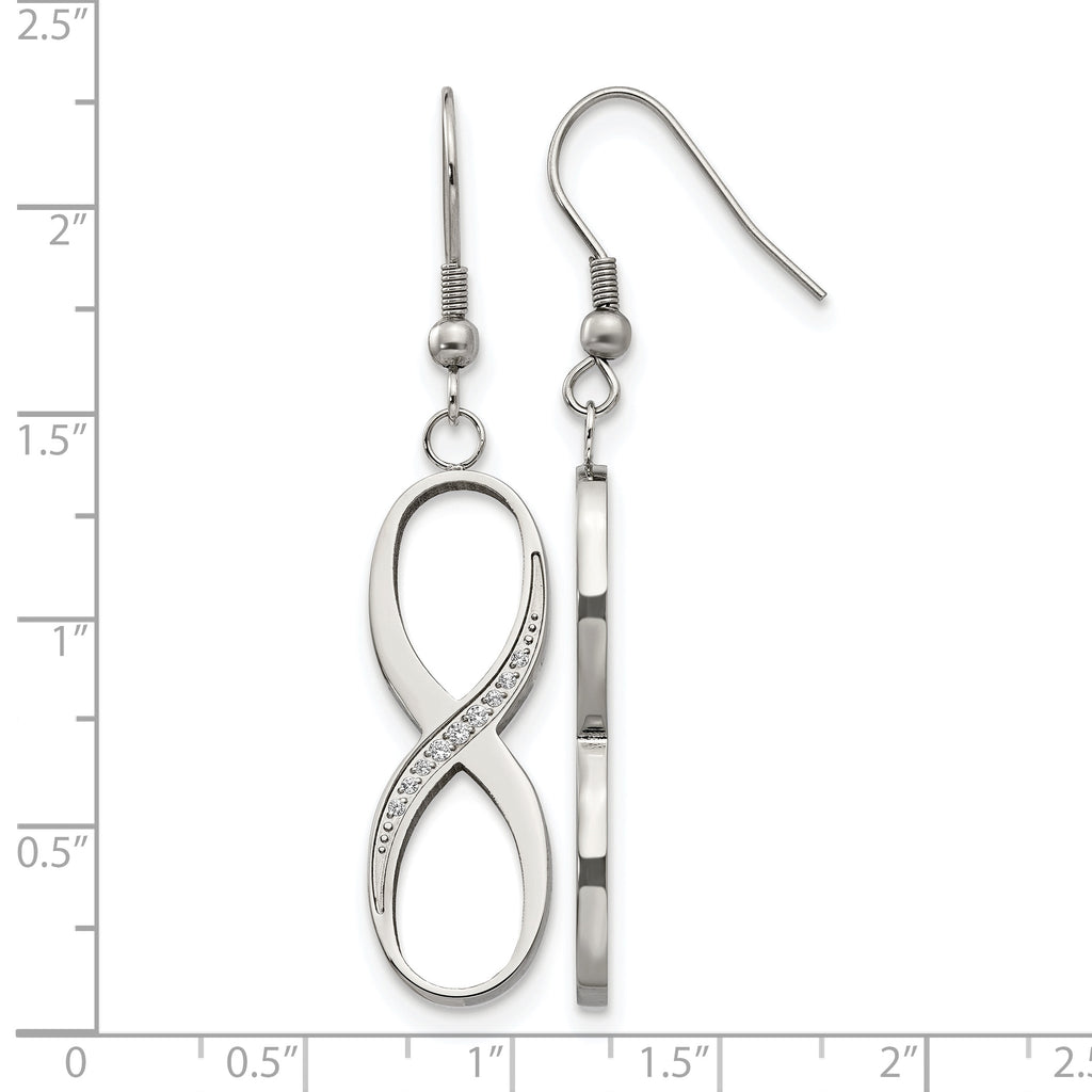 Stainless Steel Polished Infinity Cubic Zirconia Drop Dangle Earrings for Women