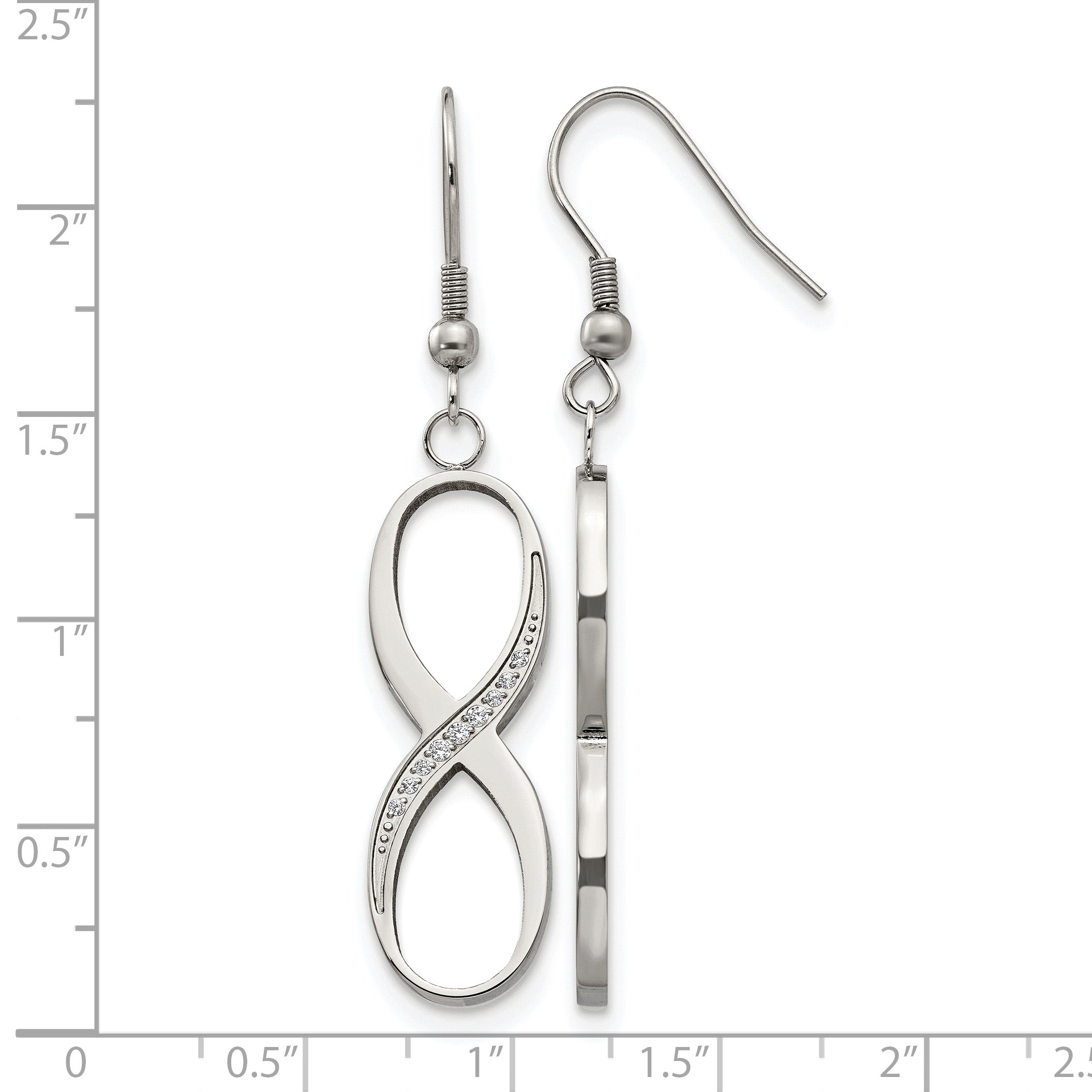 Stainless Steel Polished Infinity Cubic Zirconia Drop Dangle Earrings for Women