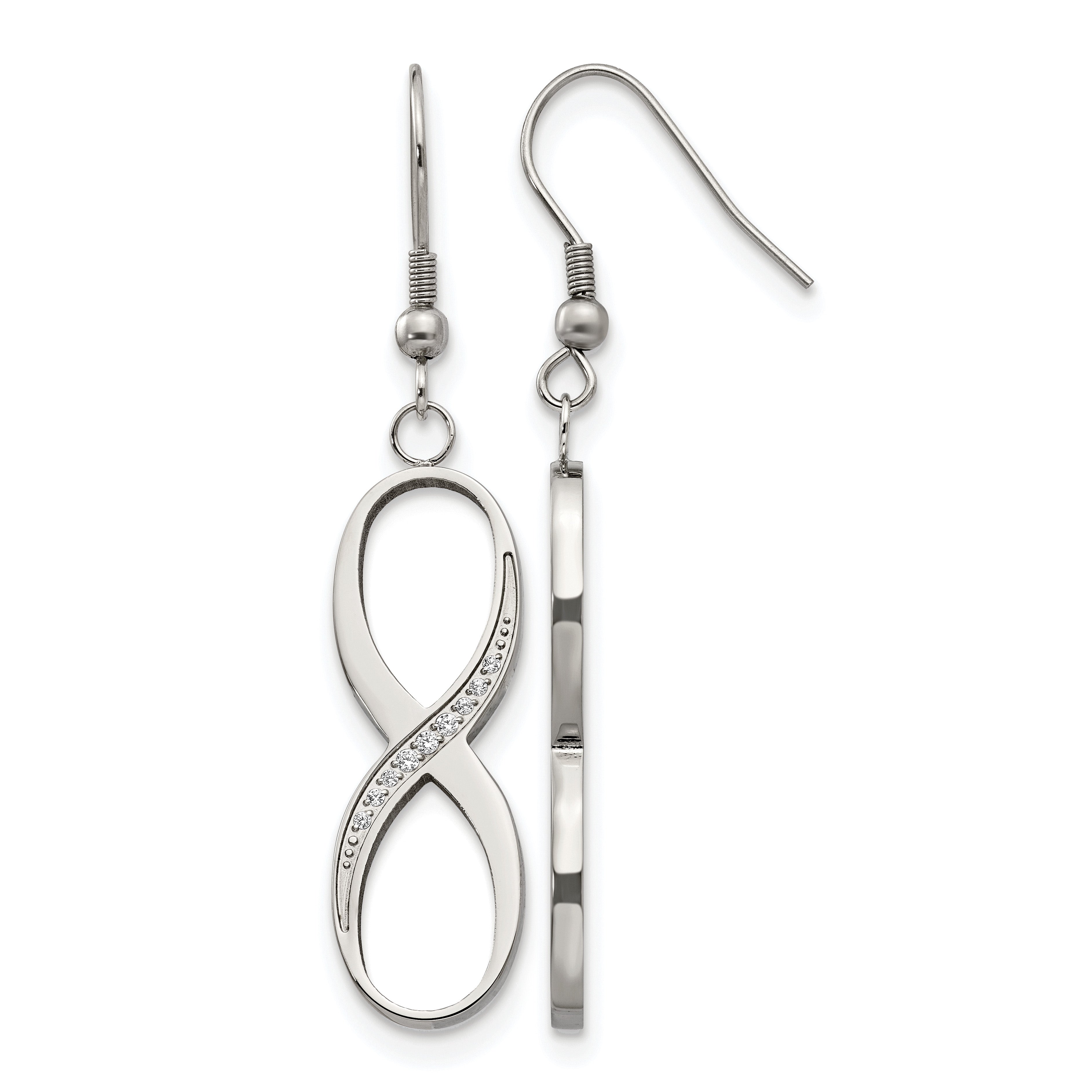 Stainless Steel Polished Infinity Cubic Zirconia Drop Dangle Earrings for Women Main image