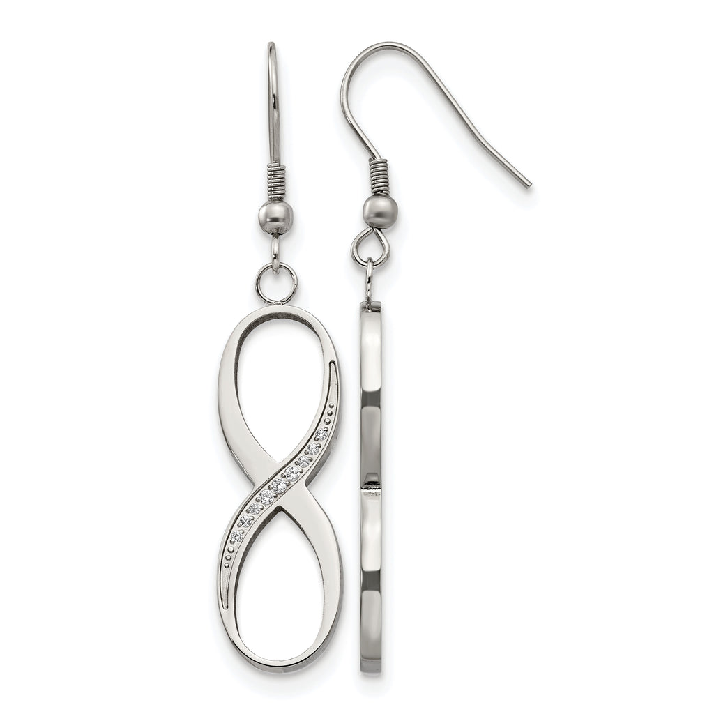 Stainless Steel Polished Infinity Cubic Zirconia Drop Dangle Earrings for Women