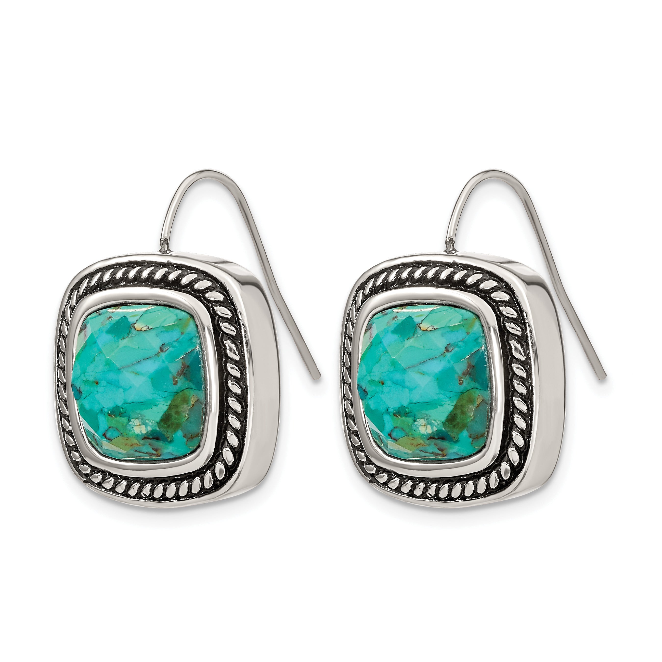 Stainless Steel Polished & Antiqued Drop Dangle Earrings for Women