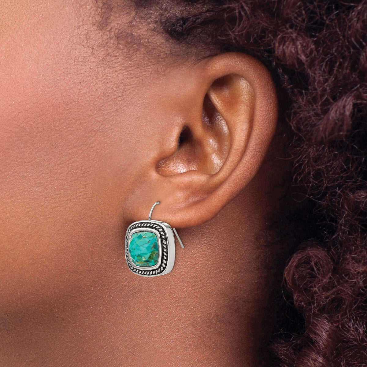 Turquoise Dangle Earrings in Stainless Steel with Pouch - Sophia Jewelers