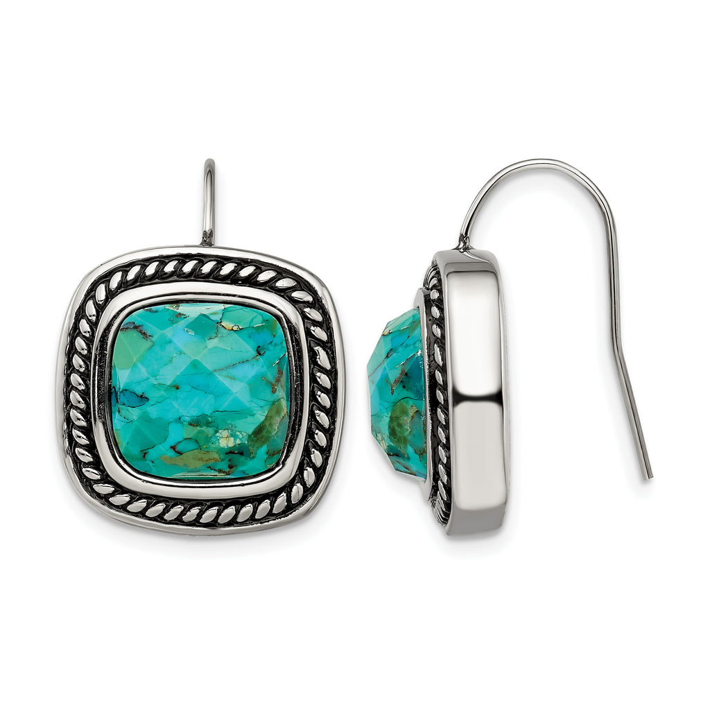 Stainless Steel Polished & Antiqued Drop Dangle Earrings for Women