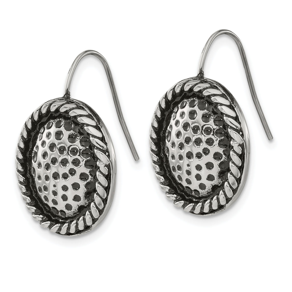 Stainless Steel Polished & Antiqued Oval Drop Dangle Earrings for Women
