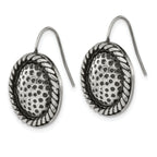 Stainless Steel Polished & Antiqued Oval Drop Dangle Earrings for Women