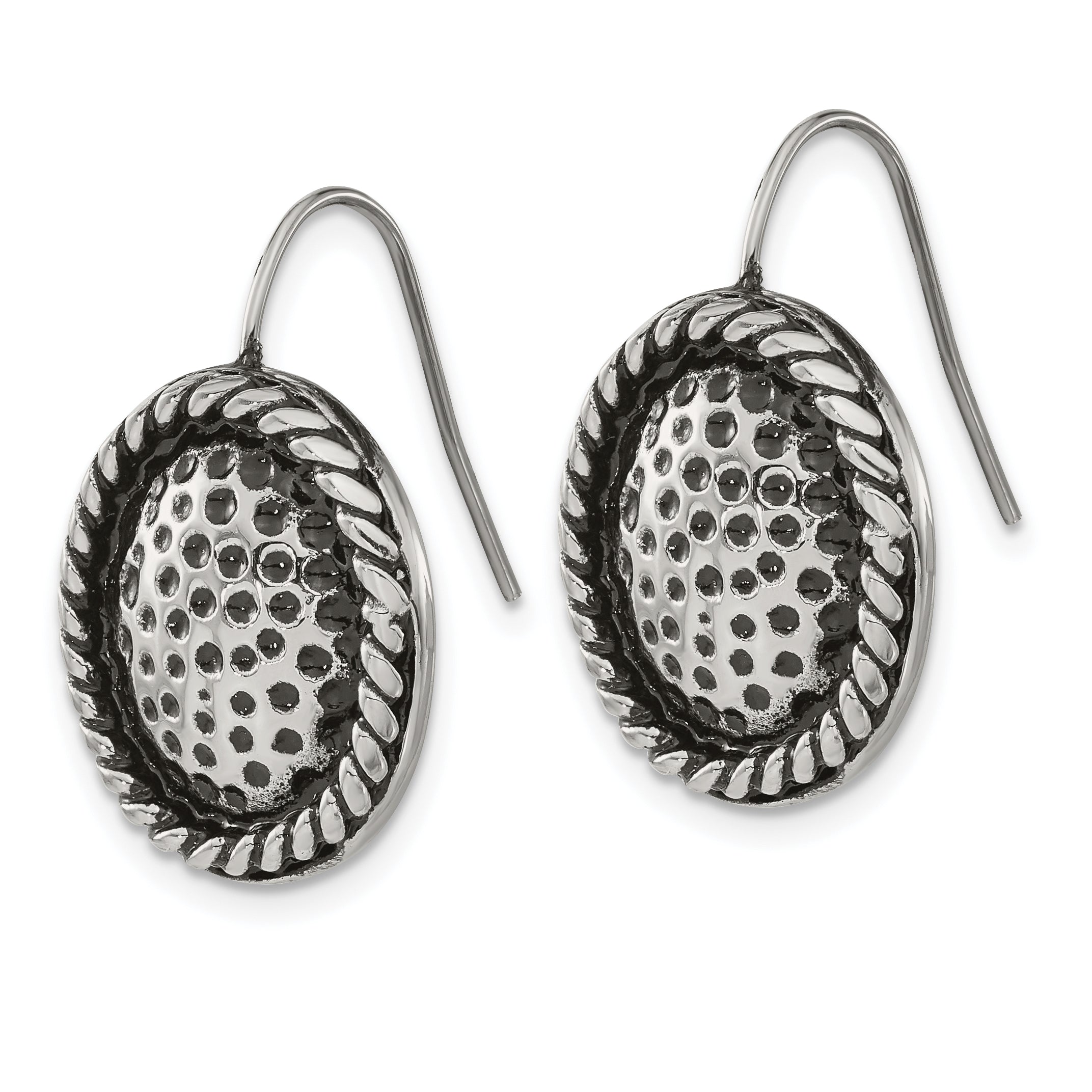 Stainless Steel Polished & Antiqued Oval Drop Dangle Earrings for Women