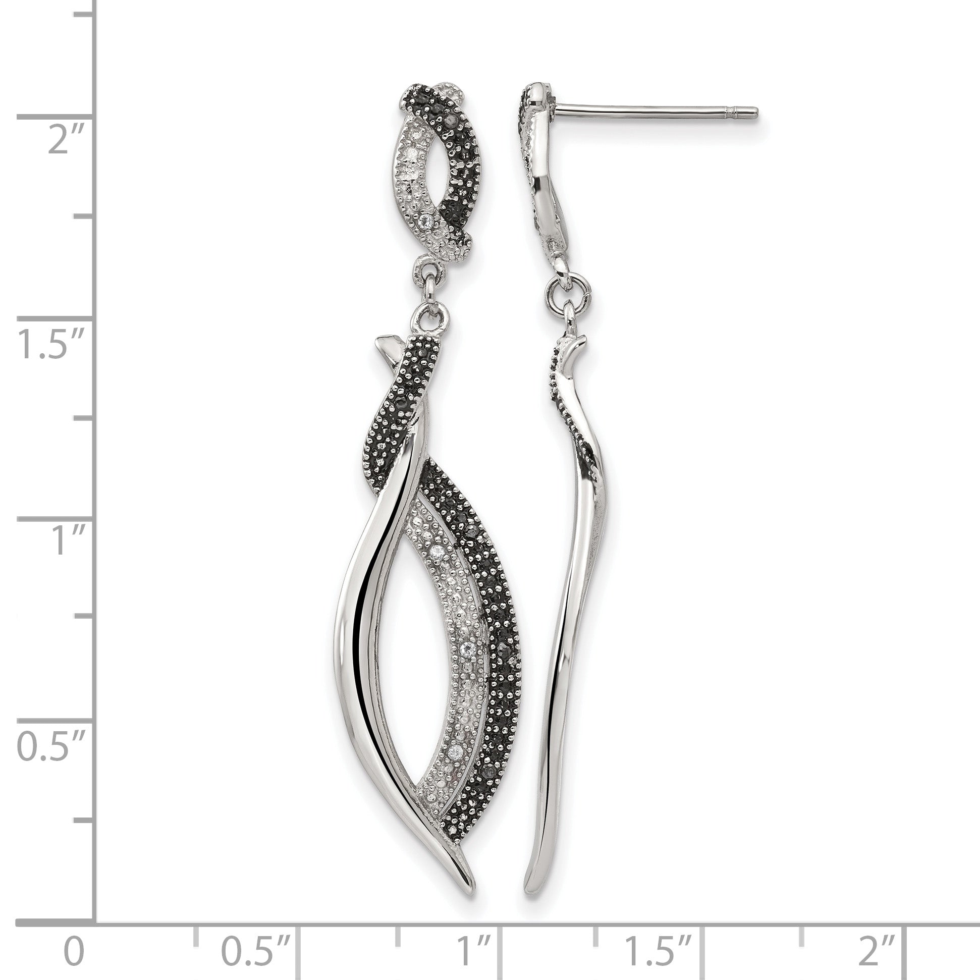 Stainless Steel Polished & Antiqued Black Cubic Zirconia Drop Dangle Earrings for Women