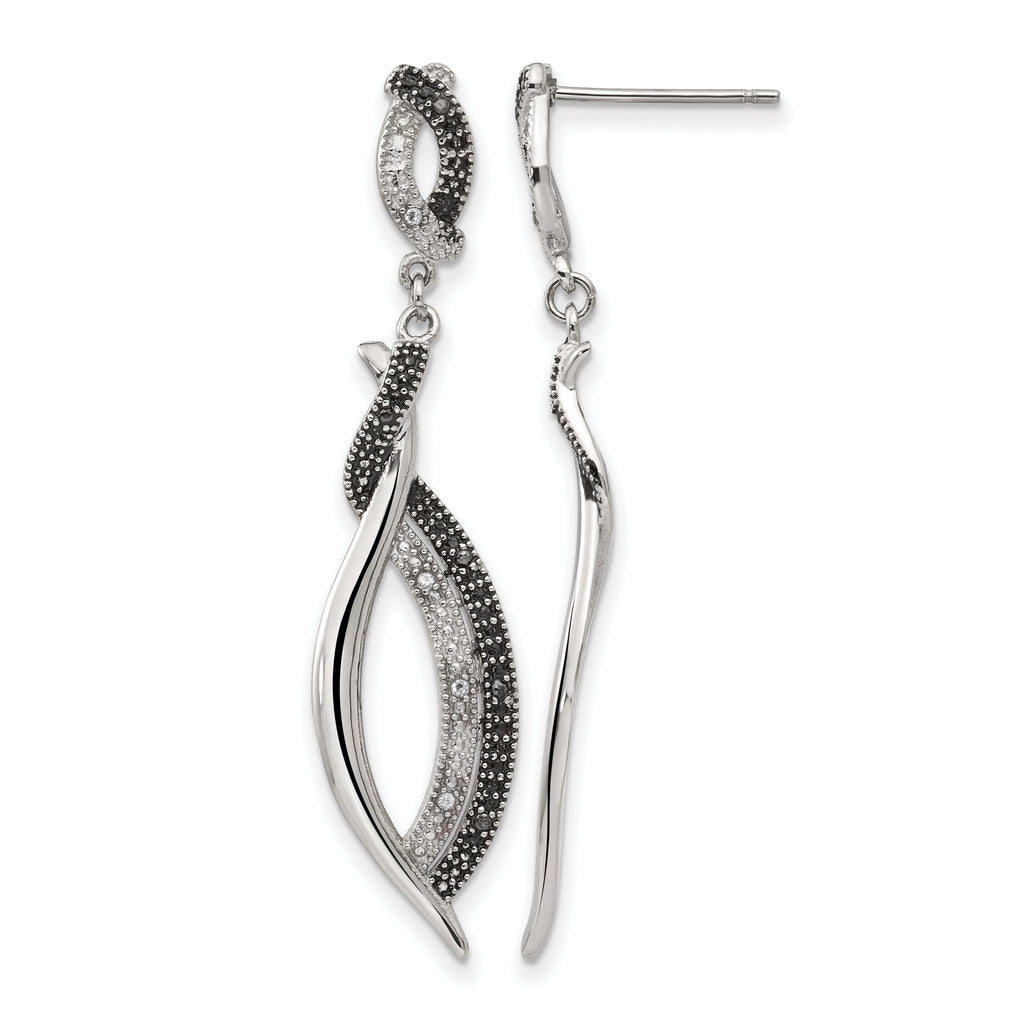 Stainless Steel Polished & Antiqued Black Cubic Zirconia Drop Dangle Earrings for Women