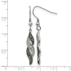 Stainless Steel Polished & Antiqued Black Cubic Zirconia Drop Dangle Earrings for Women