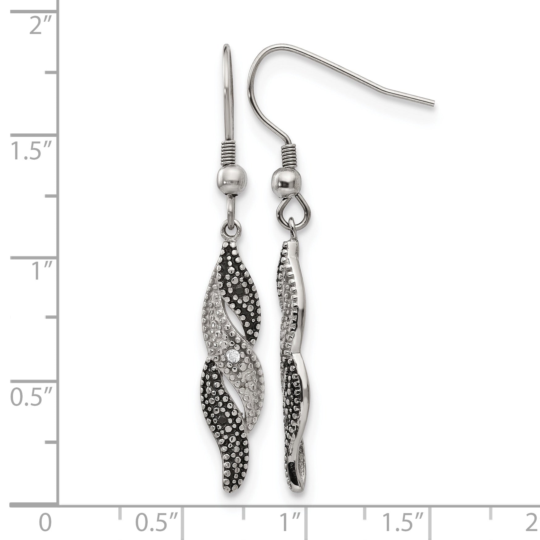Stainless Steel Polished & Antiqued Black Cubic Zirconia Drop Dangle Earrings for Women