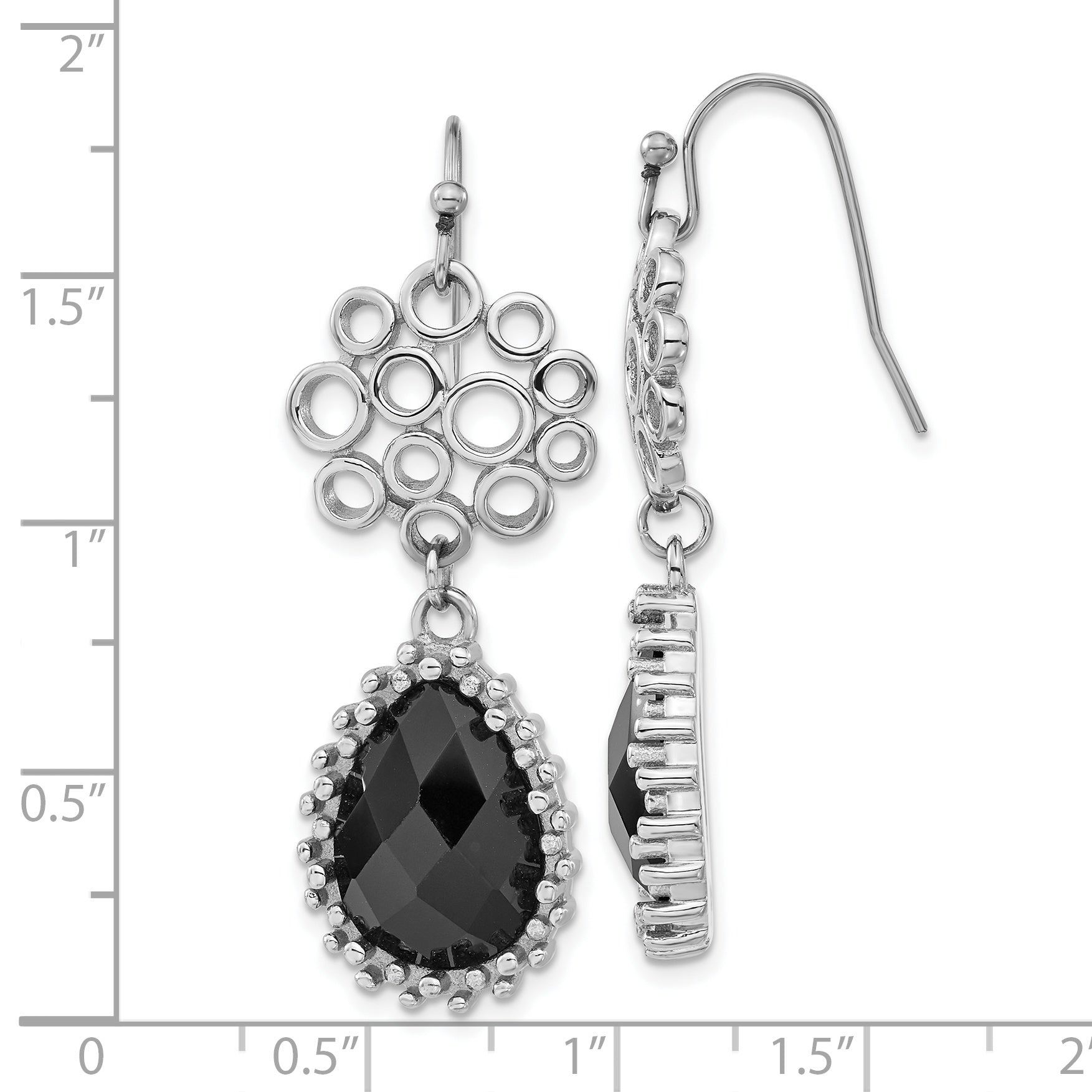 Stainless Steel Polished Teardrop Black Onyx Drop Dangle Earrings for Women