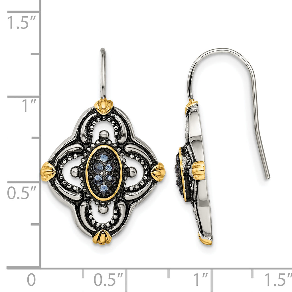 Stainless Steel Gold-Tone Polished & Antiqued Textured Drop Dangle Earrings for Women
