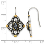 Stainless Steel Gold-Tone Polished & Antiqued Textured Drop Dangle Earrings for Women
