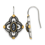 Stainless Steel Gold-Tone Polished & Antiqued Textured Drop Dangle Earrings for Women