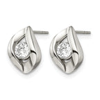 Stainless Steel Polished Cubic Zirconia Button Earrings for Women