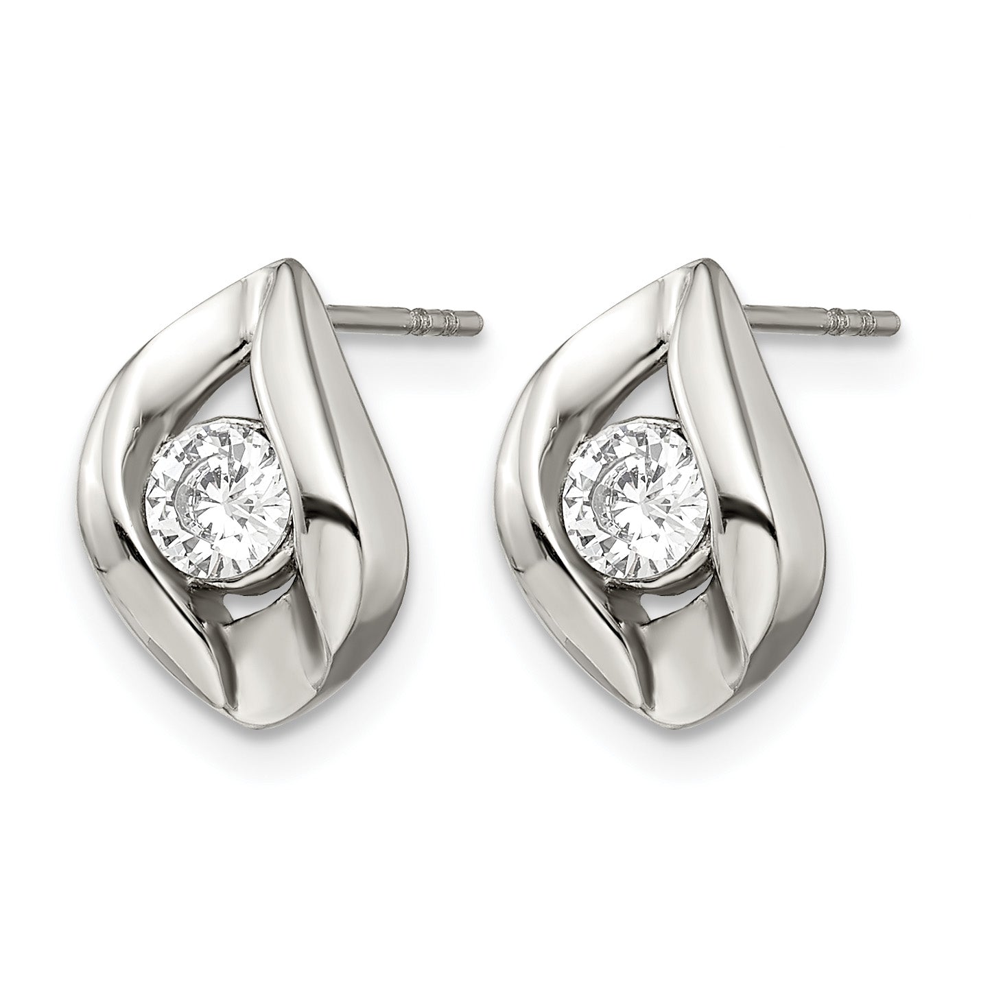 Stainless Steel Polished Cubic Zirconia Button Earrings for Women
