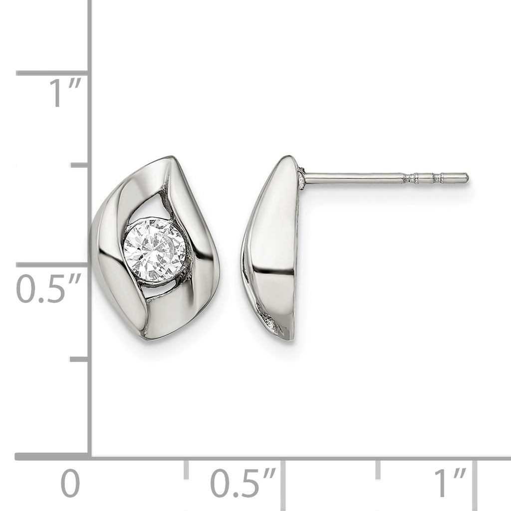 Stainless Steel Polished Cubic Zirconia Button Earrings for Women