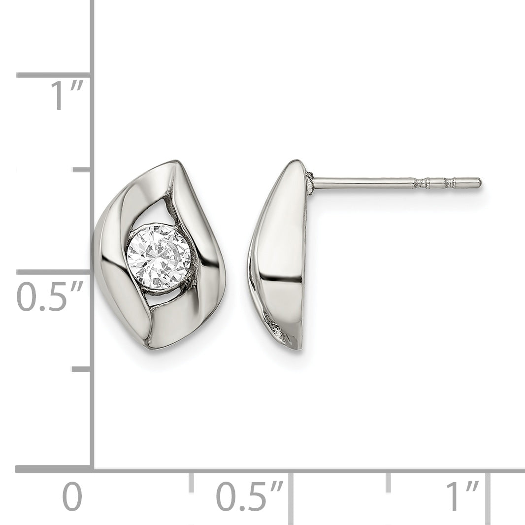 Stainless Steel Polished Cubic Zirconia Button Earrings for Women