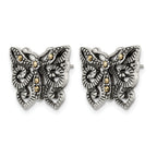 Stainless Steel Polished & Antiqued Button Earrings for Women