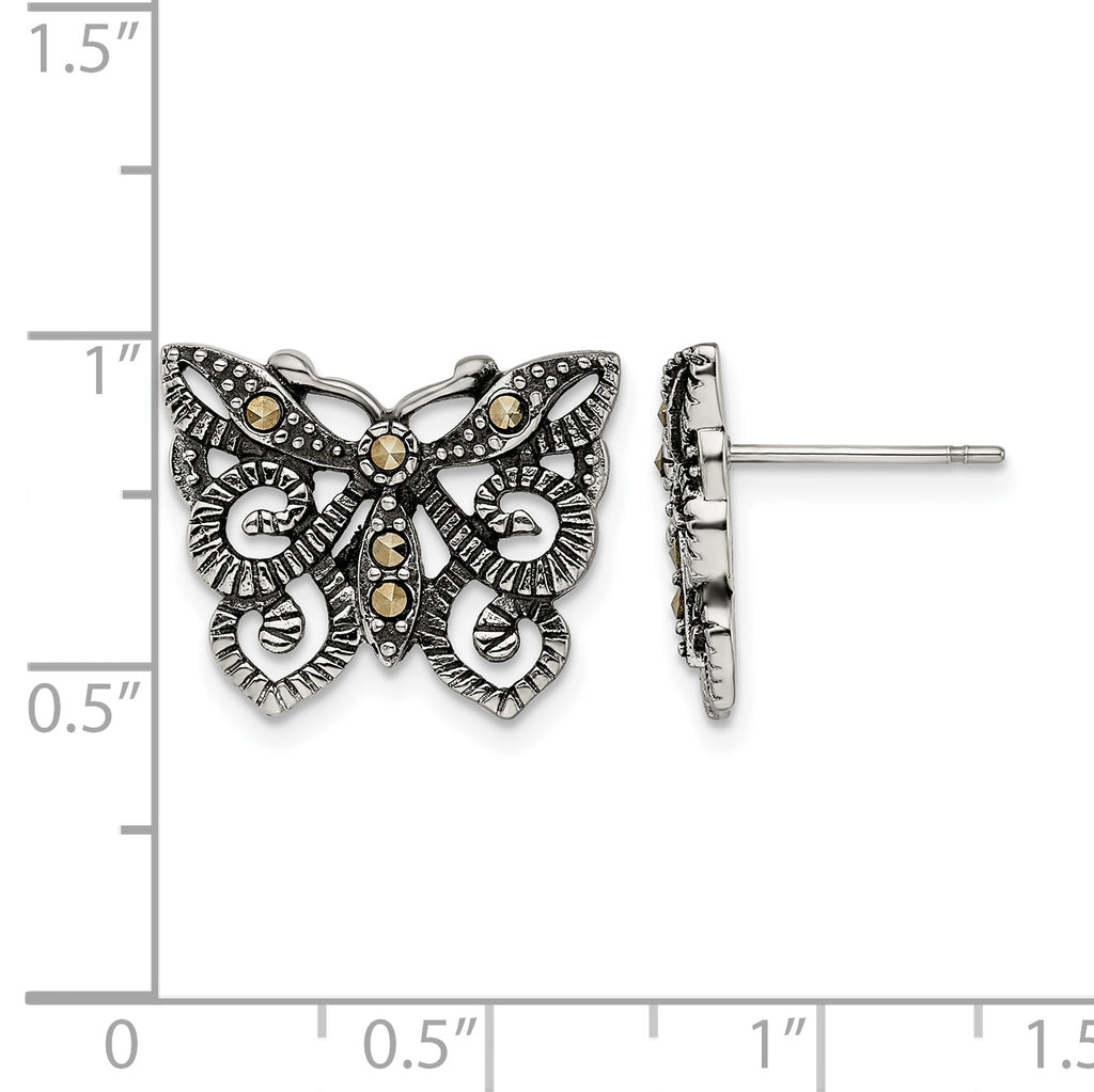 Stainless Steel Polished & Antiqued Button Earrings for Women