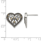 Stainless Steel Polished & Antiqued Heart Textured Button Earrings for Women