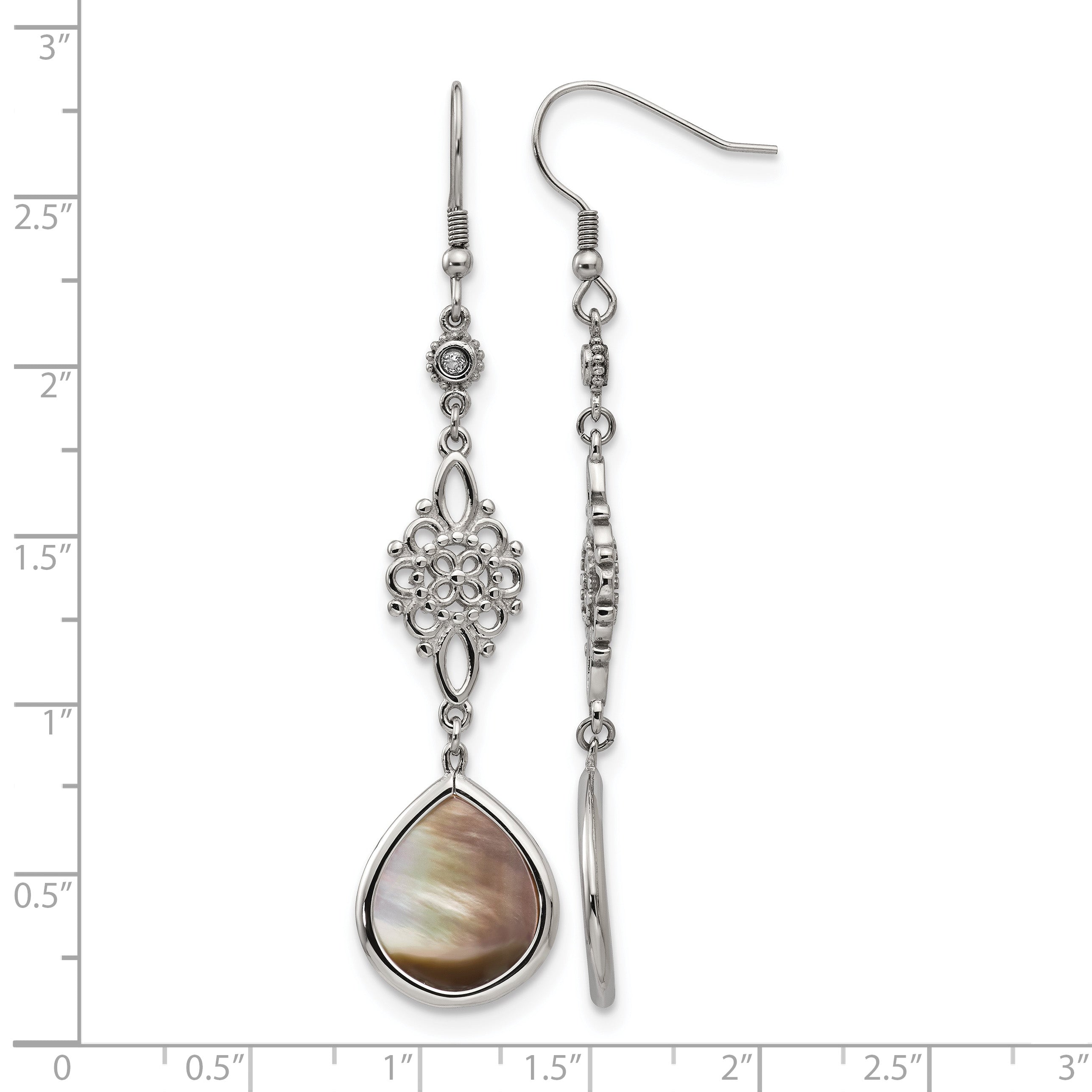 Stainless Steel Polished Pear Black Cubic Zirconia Drop Dangle Earrings for Women