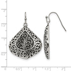 Stainless Steel Polished & Antiqued Textured Drop Dangle Earrings for Women