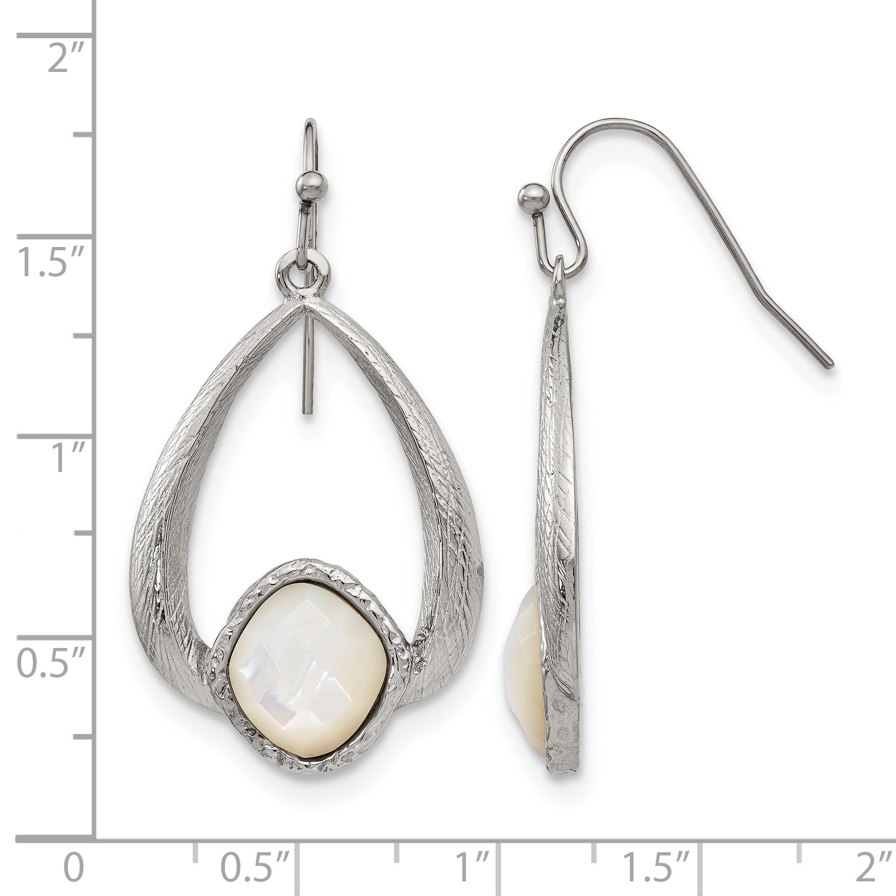 Stainless Steel Polished Pear Textured Mother of Pearl Drop Dangle Earrings for Women