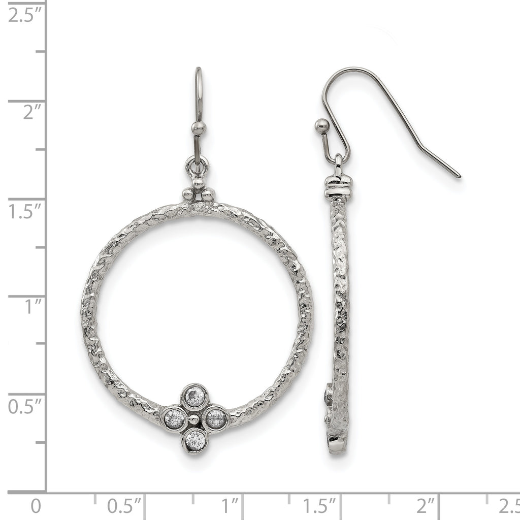 Stainless Steel Polished Textured Cubic Zirconia Drop Dangle Earrings for Women