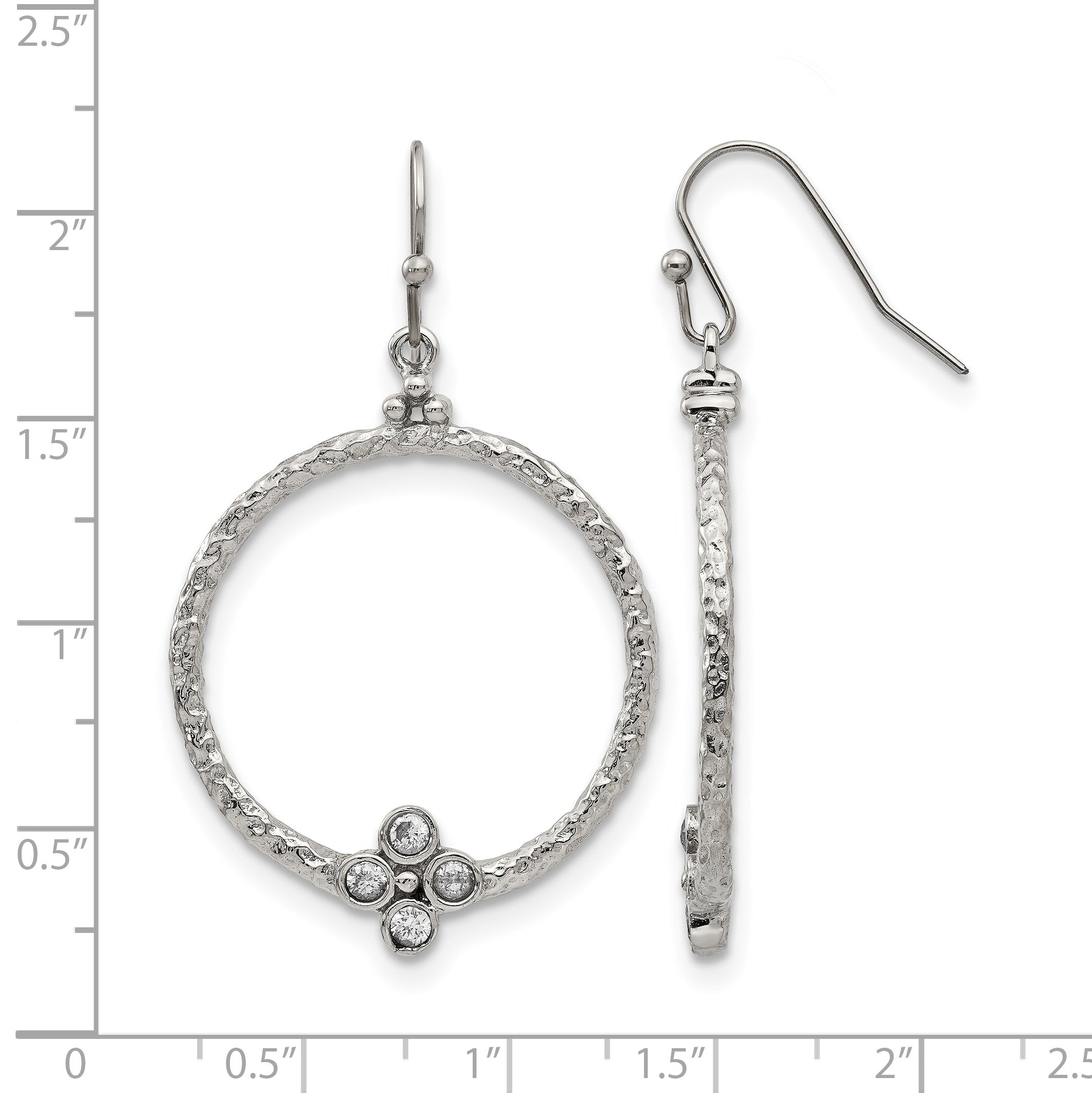 Stainless Steel Polished Textured Cubic Zirconia Drop Dangle Earrings for Women