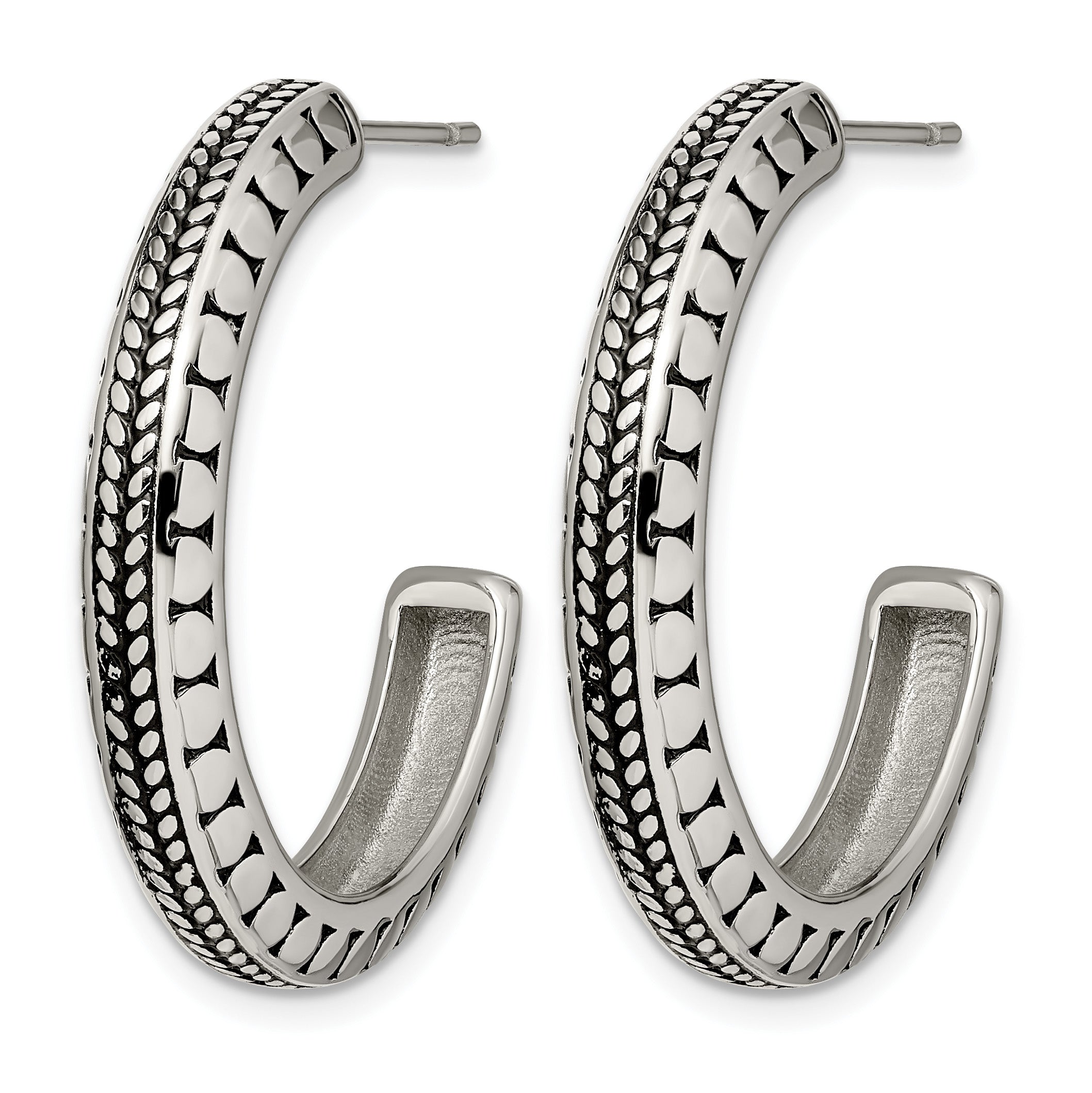 Stainless Steel Polished & Antiqued C-Hoop Earrings for Women Secondary image