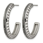 Stainless Steel Polished & Antiqued C-Hoop Earrings for Women