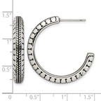 Stainless Steel Polished & Antiqued C-Hoop Earrings for Women