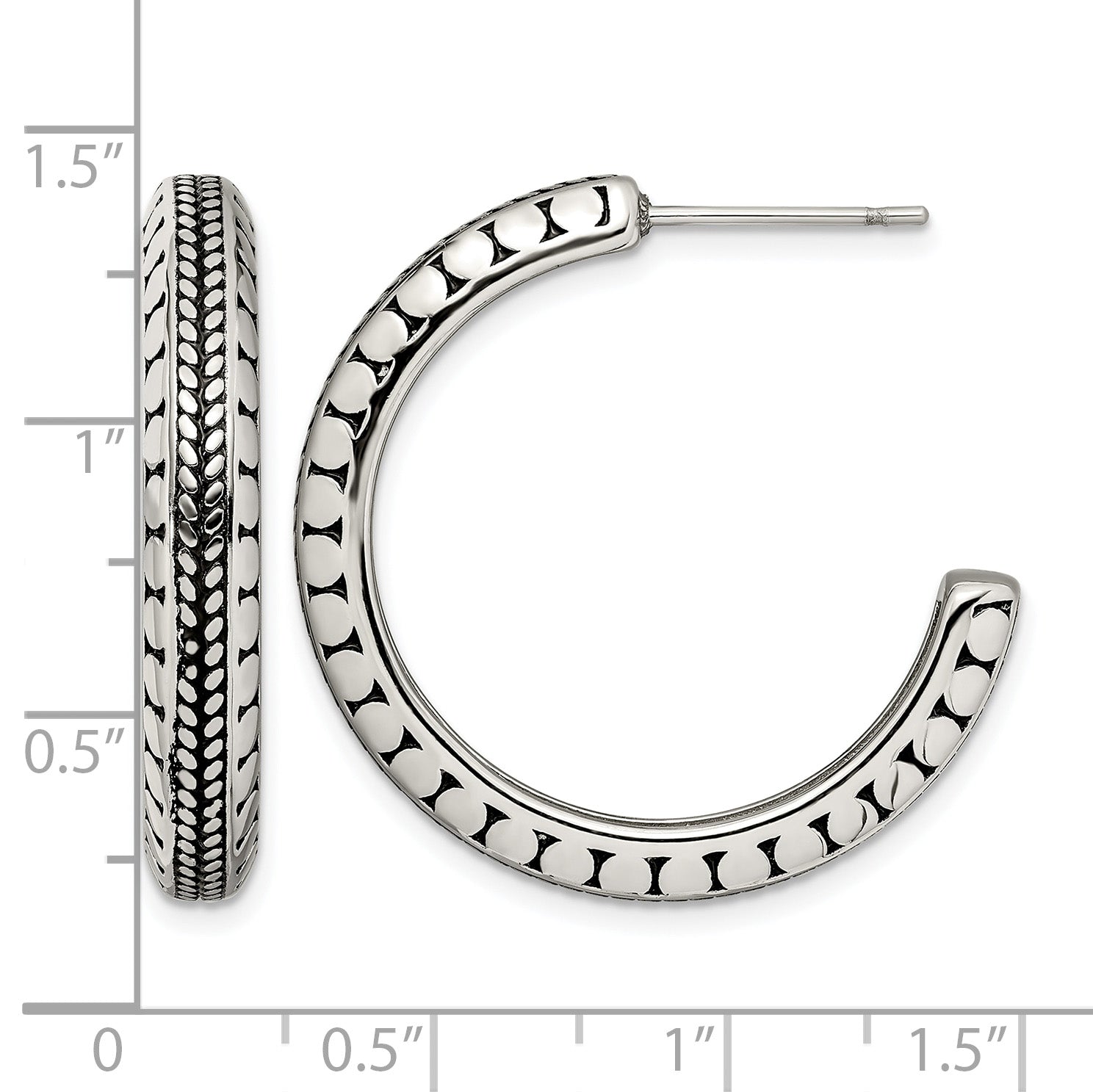 Stainless Steel Polished & Antiqued C-Hoop Earrings for Women