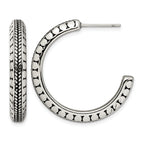 Stainless Steel Polished & Antiqued C-Hoop Earrings for Women
