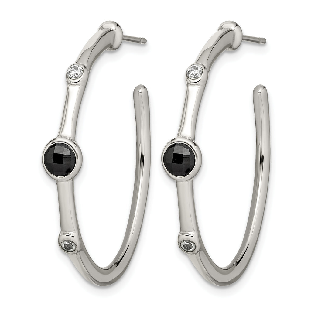 Stainless Steel Polished Black Onyx C-Hoop Earrings for Women