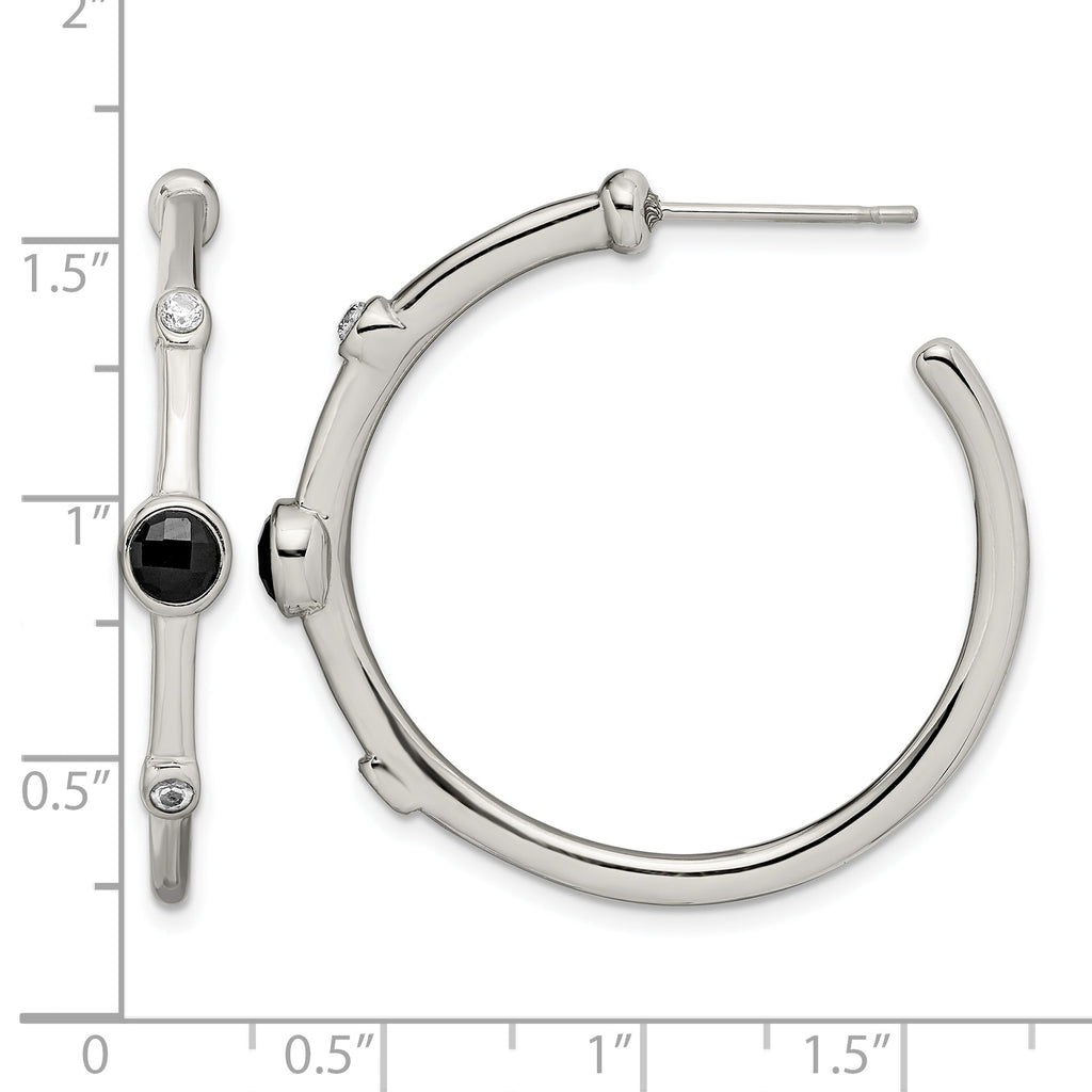 Stainless Steel Polished Black Onyx C-Hoop Earrings for Women