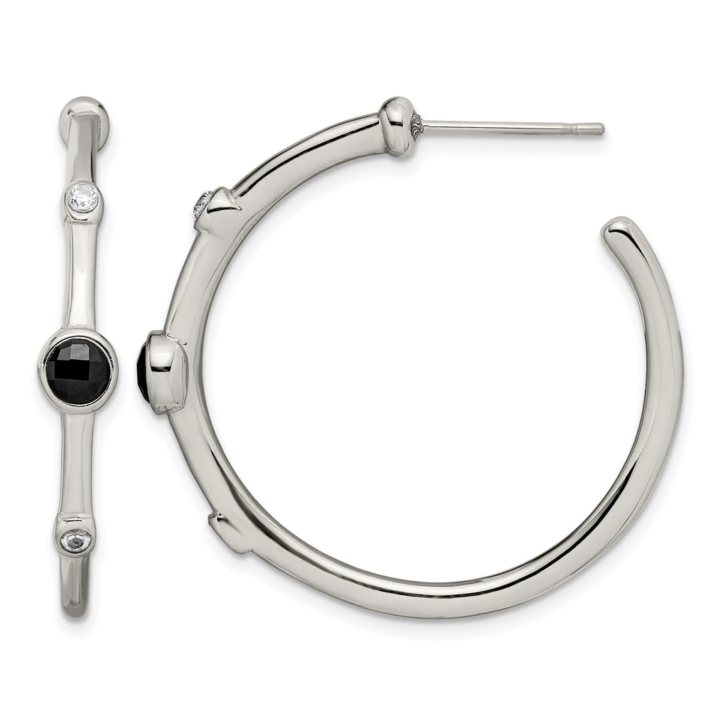 Stainless Steel Polished Black Onyx C-Hoop Earrings for Women