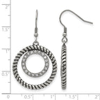 Stainless Steel Polished & Antiqued Cubic Zirconia Drop Dangle Earrings for Women