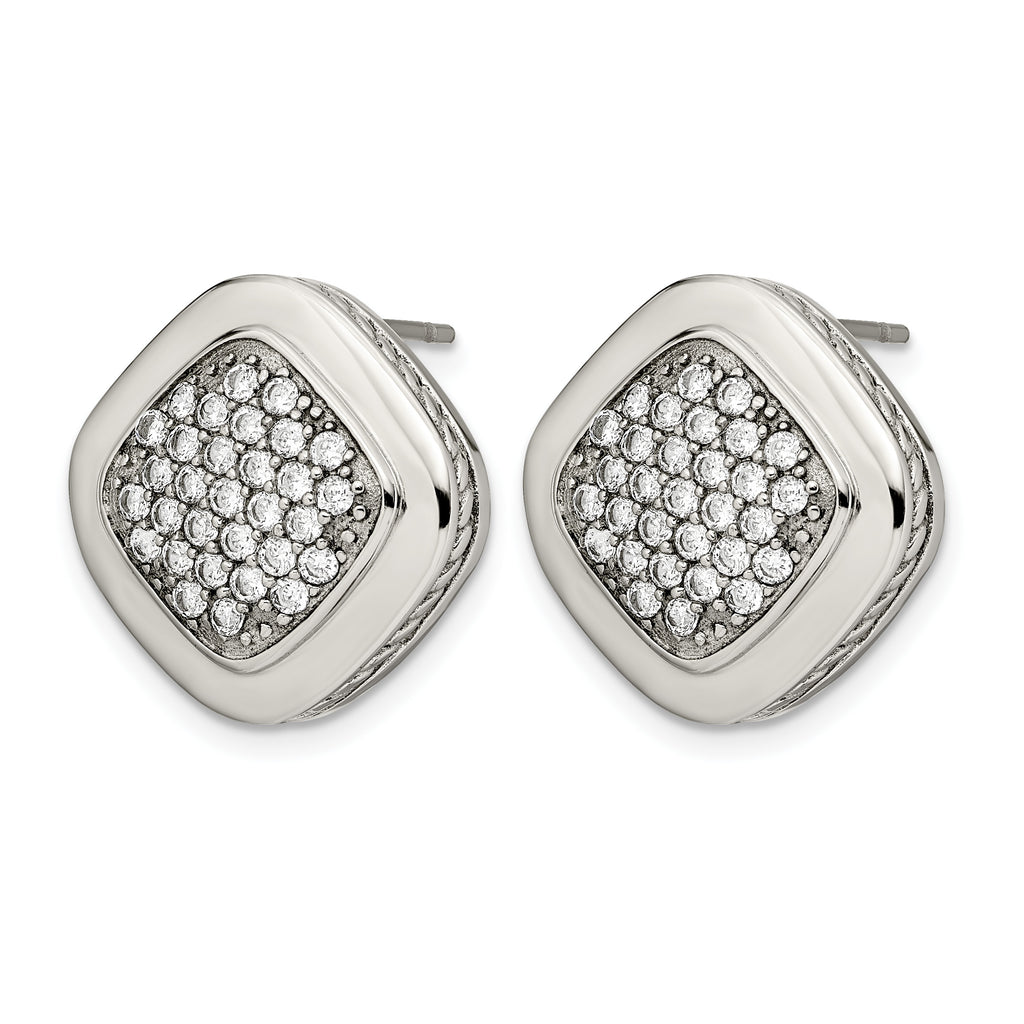 Stainless Steel Polished Square Cubic Zirconia Cluster Button Earrings for Women