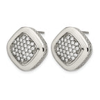 Stainless Steel Polished Square Cubic Zirconia Cluster Button Earrings for Women