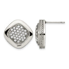 Stainless Steel Polished Square Cubic Zirconia Cluster Button Earrings for Women