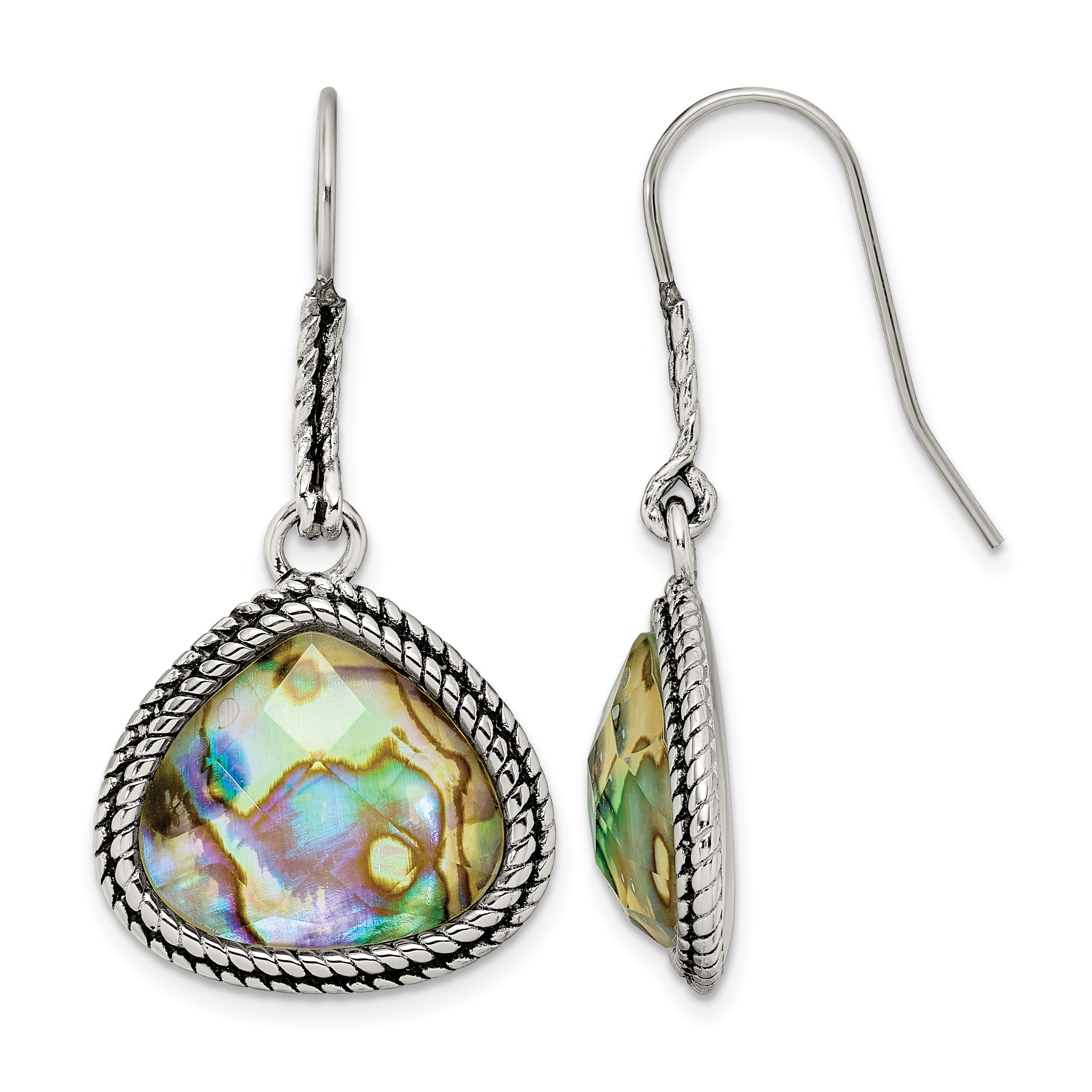 Stainless Steel Polished & Antiqued Drop Dangle Earrings for Women