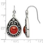 Stainless Steel Polished & Antiqued Red Cubic Zirconia Drop Dangle Earrings for Women