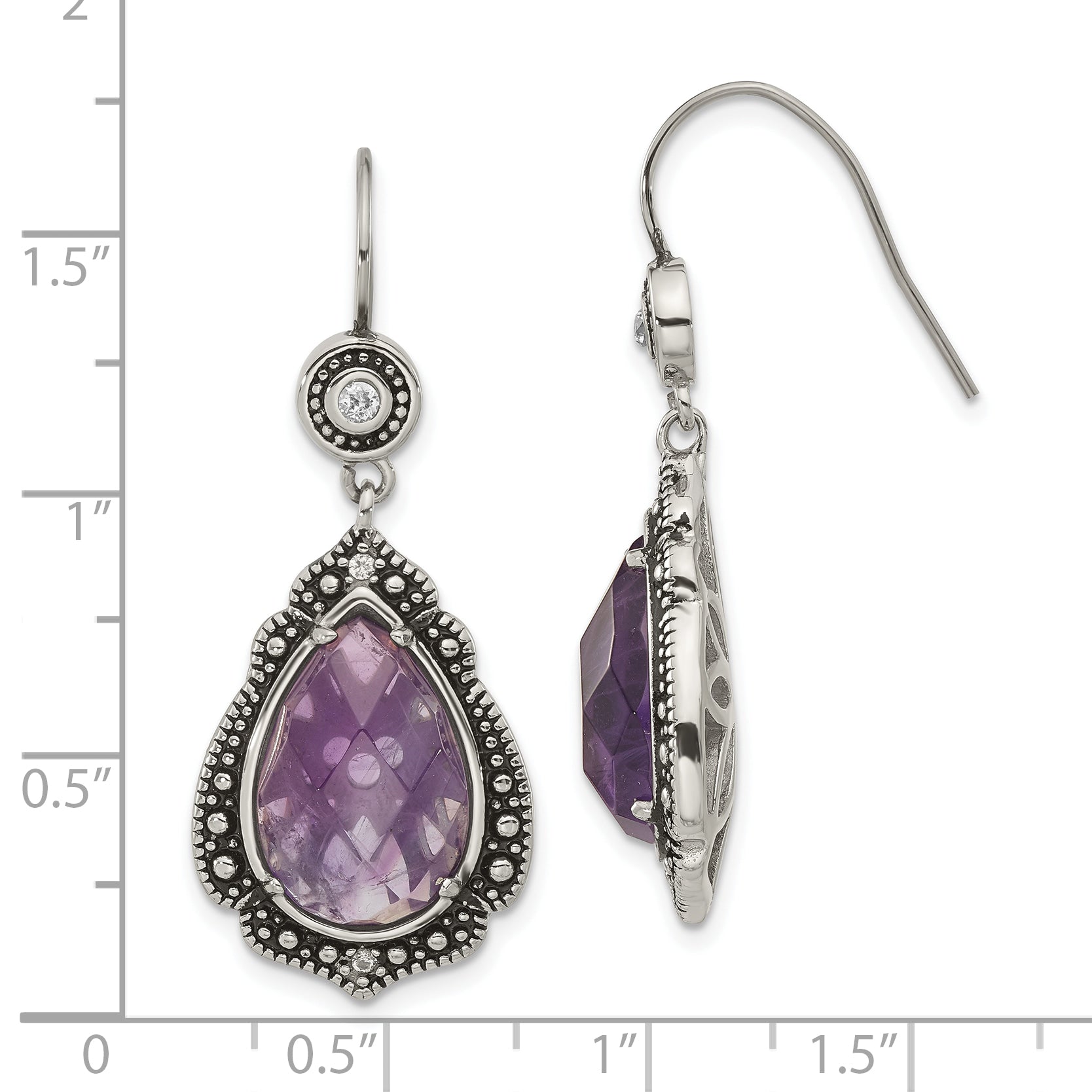 Stainless Steel Polished & Antiqued Multi-color Cubic Zirconia Drop Dangle Earrings for Women