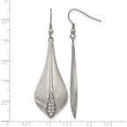 Stainless Steel Polished & Brushed Cubic Zirconia Drop Dangle Earrings for Women