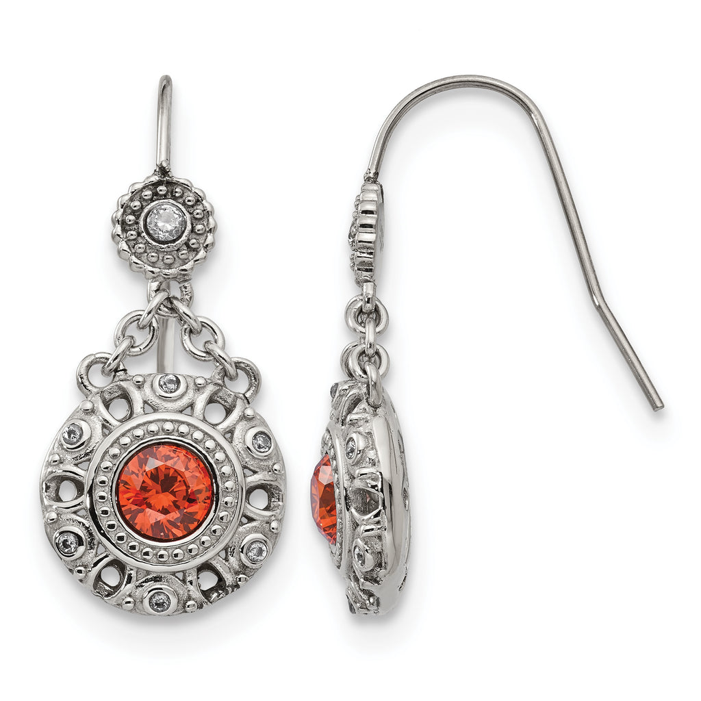 Stainless Steel Polished Cubic Zirconia Drop Dangle Earrings for Women